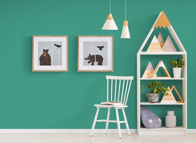 Nursery Wall Decor Bear Art Standing Bear Screen Print Etsy