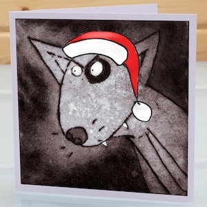 Hunde Weihnachtskarte - Englischer Bullterrier Lustige Weihnachtsgruß-Karte für Hundebesitzer, Liebhaber, Hundemutter oder Hundevater
