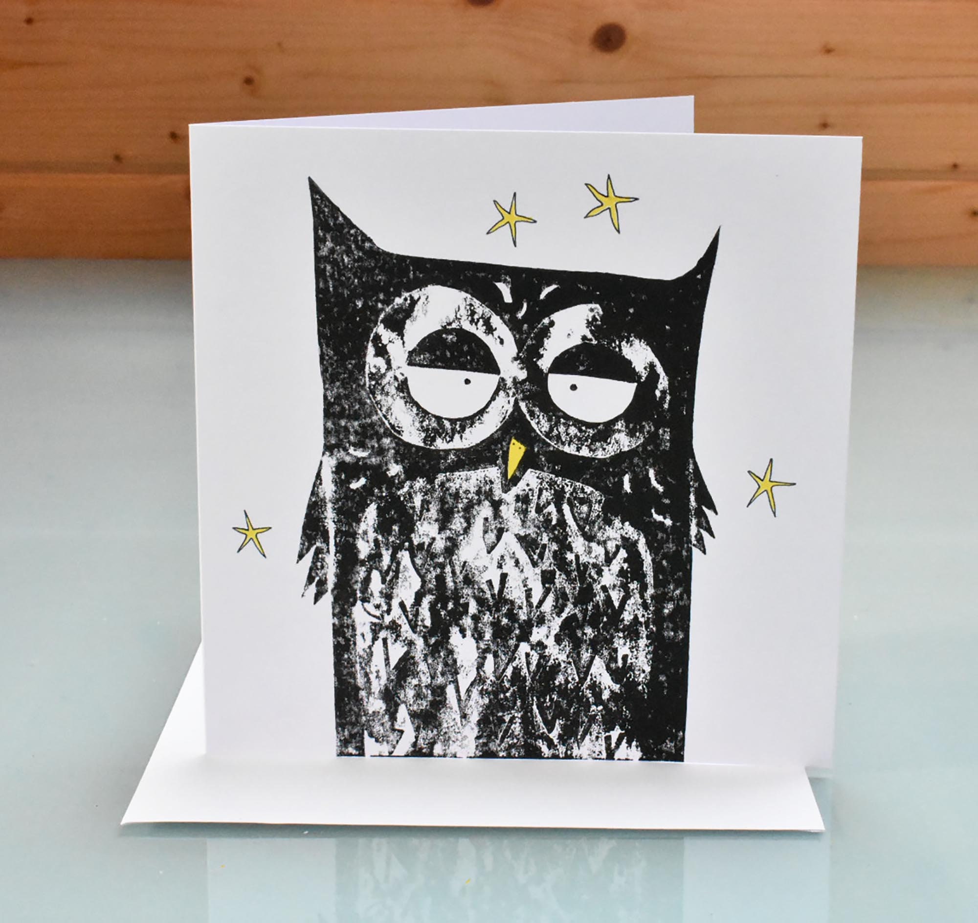 Handmade Owl Card - blank inside art greeting card, 'Night Owl', wise owl, tawny owl notecar
