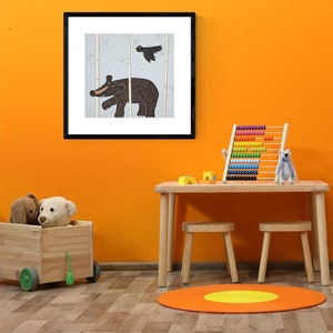 Childrens Wall Art walking bear print, black bear wall art, nursery decor, kids room, new baby gift image 4