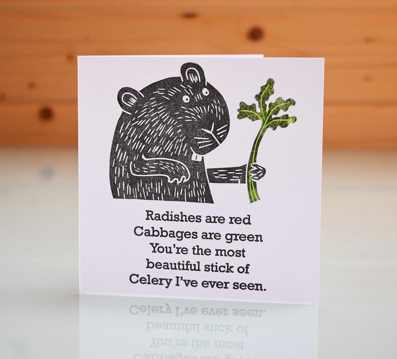 Guinea Pig Valentine Card Hand Printed Valentines Day - Etsy