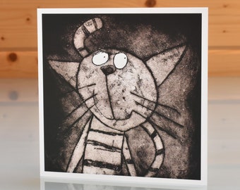 Kattenkaart - blanco binnenkaart, kattenwenskaart, grappige kattenkaart, stripey kattenkaart, kattenliefhebberkaart, kattenverjaardagskaart, kattenliefhebberkaart