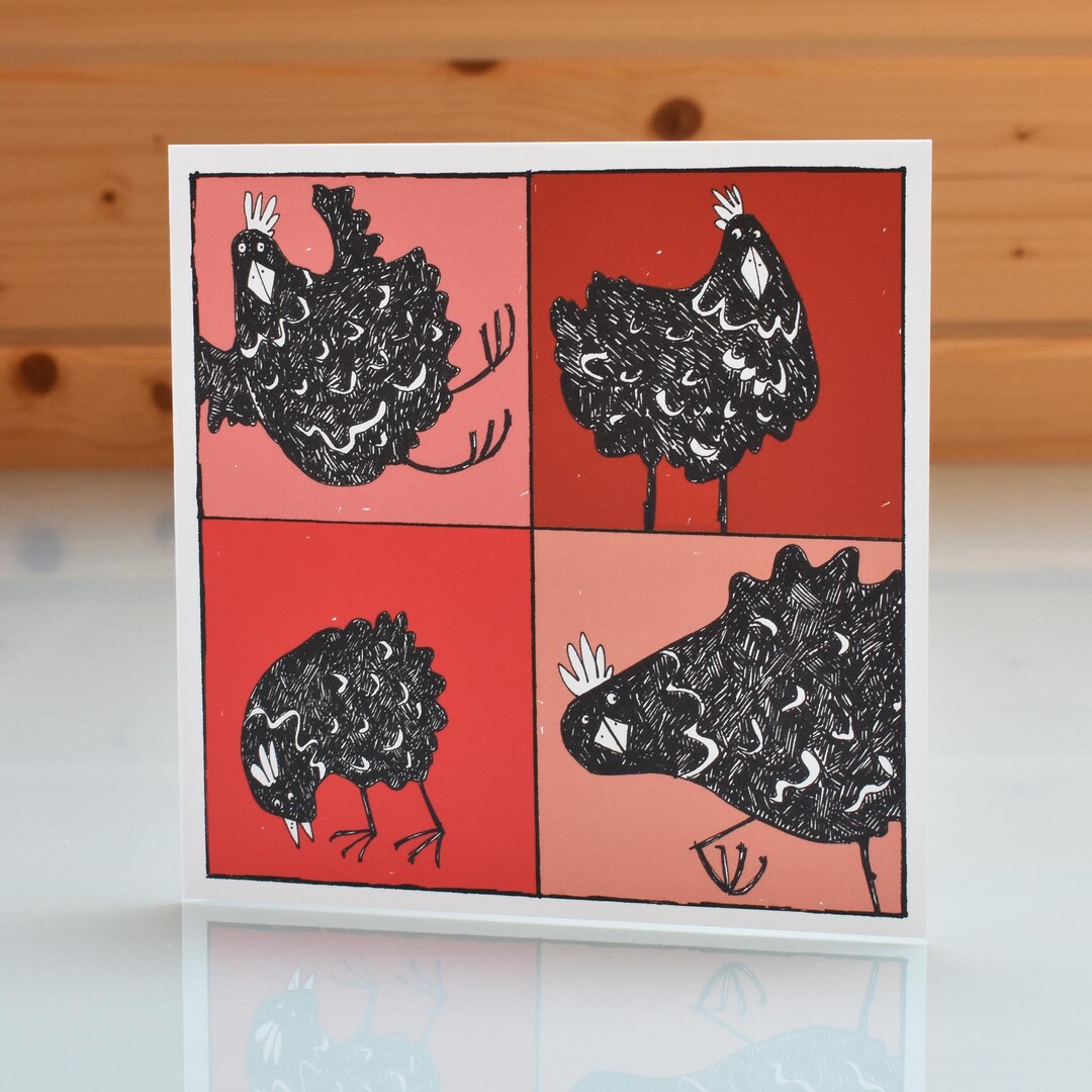 Fluffy Black Orpingtons Card, Chicken Card, Hen Card, Orpington Hen