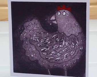 Cluck - chicken card, blank inside card, hen card, angry chicken greeting card, angry hen card, angry chicken card, chicken birthday card