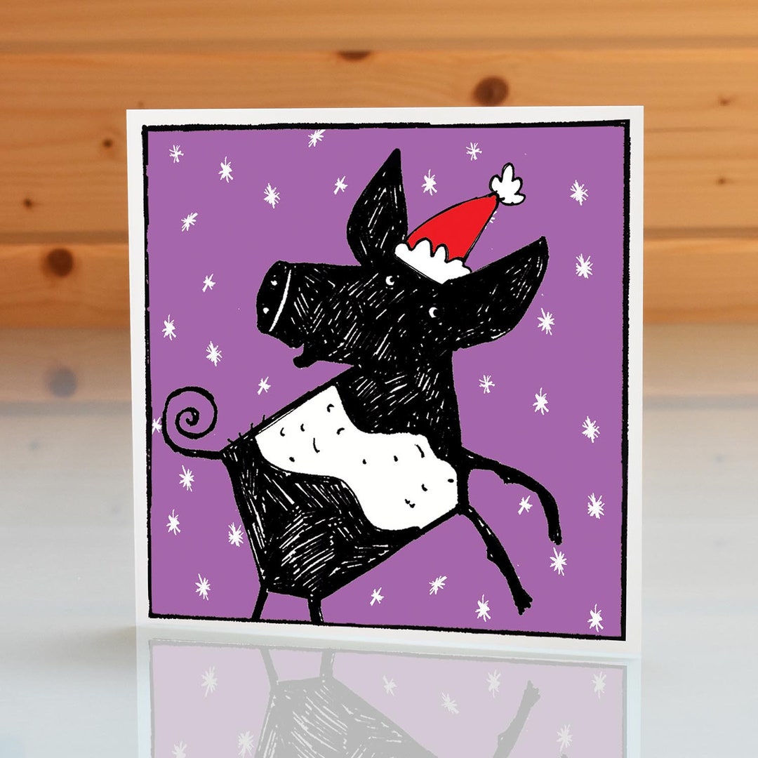 Pig Christmas Card Happy Pig Xmas Card. Blank Inside - Etsy