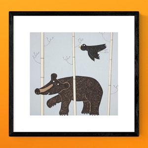 Childrens Wall Art walking bear print, black bear wall art, nursery decor, kids room, new baby gift image 3