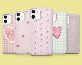 Heart Phone Case, Pink Gingham, Book Lover Design Cover