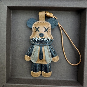 Ciondolo in pelle a forma di orsetto, ciondolo per borsa fatto a mano in pelle di capra a forma di simpatico orsetto, ciondolo per borsa e ciondolo per borsa, decorazione per auto, regalo in pelle fatto a mano