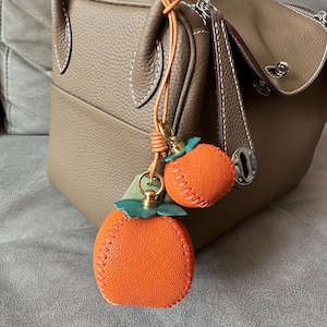Orange Leather Charm, Handmade Goat Leather Sweet Orange Bag Charm, Purse Charm and Handbag Charm, Car Decoration, Handmade Leather Gift