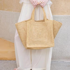 Bolso tote de rafia natural, bolso de hombro grande de paja, vacaciones en la playa, regalo para ella