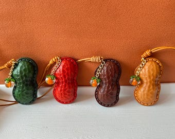 Handmade Cowhide Peanut Leather Charm, Legume Bag Charm and Purse Keychain, Gift for Her