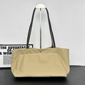 Canvas Tote Bag with Leather Handles - Minimalist Everyday Shoulder Bag, Women Daily Bags