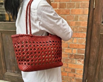 Gewebte echte Leder-Korb-Tasche, erste Schicht Rindsleder Dragon Busket Bag, Geschenk für sie