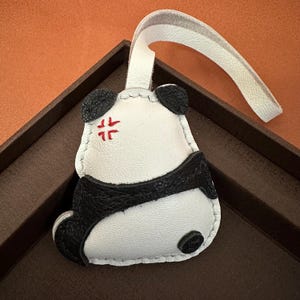 Panda Leather Charm, Handmade Goat Leather Chinese Panda Bag Charm, Purse Charm and Handbag Charm, Car Decoration, Handmade Leather Gift
