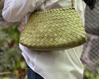 編み込みレザーショルダーバッグ、ハンドメイドハワイアンスタイルトップレイヤー牛革トートバッグ