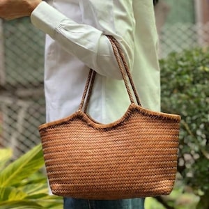 Sac seau en cuir de vachette première couche tissé à la main, sac fourre-tout Dragon Diffusion, cadeau pour elle