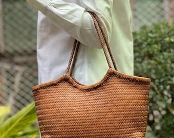 Sac seau en cuir de vachette première couche tissé à la main, sac fourre-tout Dragon Diffusion, cadeau pour elle