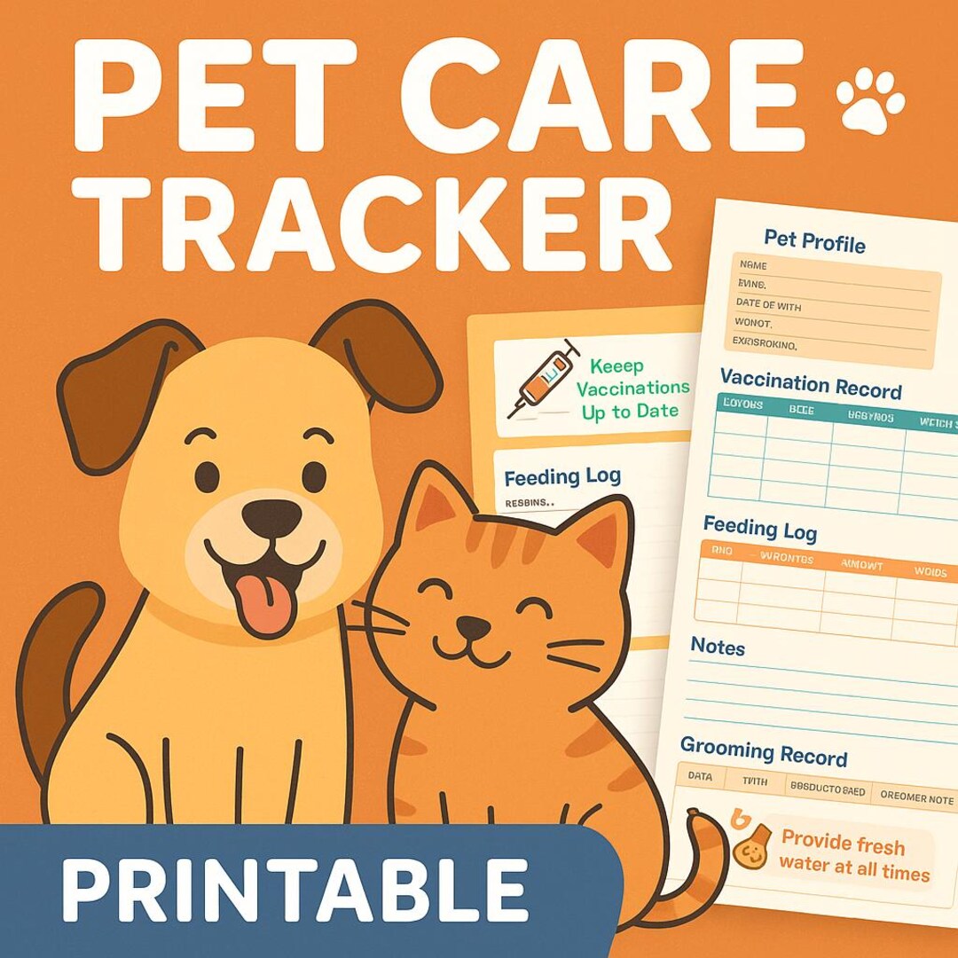 Pet Care Tracker | Printable Dog & Cat Health Journal | Pet Vaccination ...