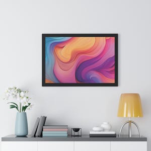 Póster abstracto vibrante enmarcado: arte mural moderno y colorido