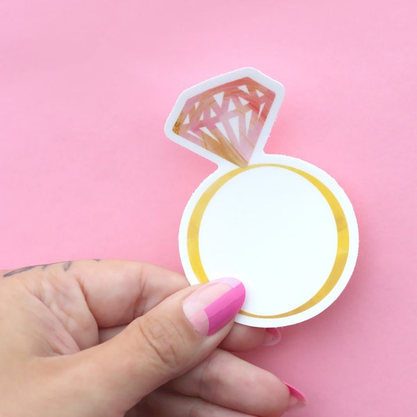 Pink Diamond Engagement Ring Sticker | Waterproof Vinyl Sticker | Engagement Gift Idea | Bridal Shower Table Decor | Bachlorette Party Decor