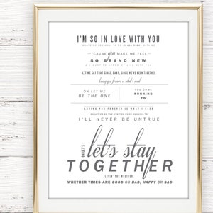Gris y Rojo, Al Green "Let's Stay Together" San Valentín, Regalo de Boda, Algodón, Regalo de Aniversario de Papel, Letras de Canciones, Impresión de Arte - ARCHIVO DIGITAL