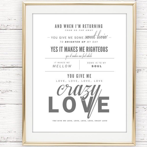 Van Morrison, Audra Mae "Crazy Love" - Valentine's, Wedding Gift, Cotton, Paper Anniversary Gift, Song Lyrics, Art Print, Light Gray & Blush