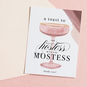 Hostess Thank You Card Blush Pink Champagne Glass Card - Thank You Card - House Warming Card Best Friend Gifts Friendship Appreciation Card