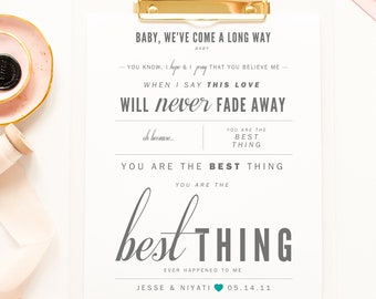 Wedding Gift Idea, Ray LaMontagne "You Are The Best Thing" - Valentine's, Wedding Gift, Paper Anniversary Gift, Song Lyrics, Art Print
