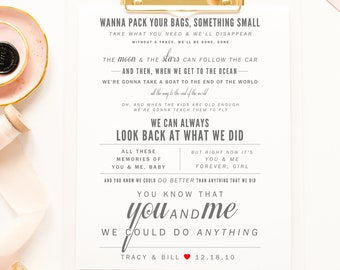 Wedding Gift, Dave Matthews "You and Me" - Valentine's Day, Wedding, Paper Anniversary Gift, Wedding Song Lyrics Wall Art Print