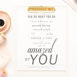 Regalo de boda, Lonestar "Amazed" - Gris y rubor - San Valentín, Regalo de boda, Regalo de aniversario de papel, Letras de canciones, Lámina artística