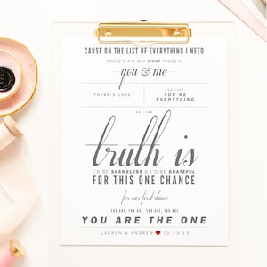 Regalo de boda, gris claro y rojo, Go Radio "The Truth Is" - Regalo de aniversario de boda/papel, Letras de canciones de boda Impresión de arte de pared - Cant. 1