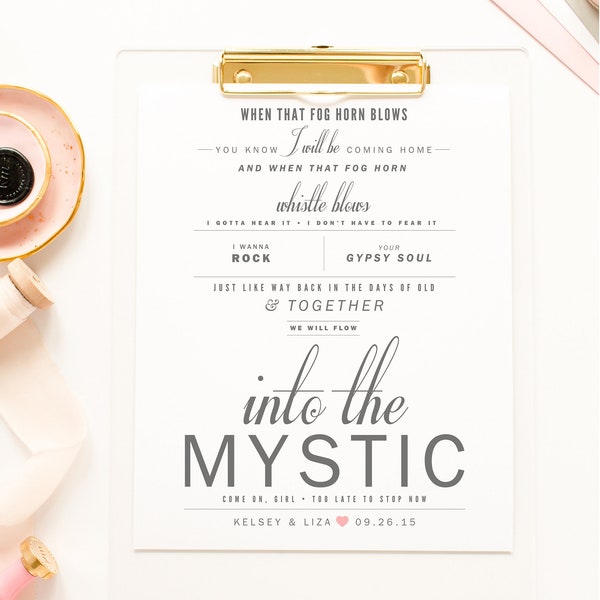 Van Morrison Song "Into The Mystic" - Wedding Gift Idea, Valentine's Day Gift, Paper Anniversary Gift, First Dance Song Lyrics Art Print