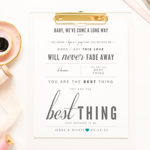 Idea de regalo de boda, Ray LaMontagne "Eres lo mejor" - San Valentín, Regalo de boda, Regalo de aniversario de papel, Letras de canciones, Lámina artística
