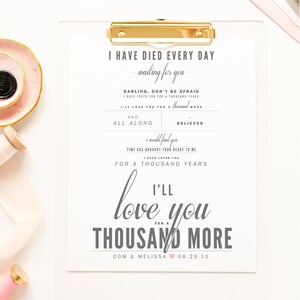Regalo de bodas, Gray & Blush, Christina Perri "A Thousand Years" - San Valentín, Regalo de bodas, Regalo de aniversario de papel, Letras de canciones, Impresión de arte