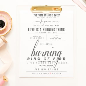 Decoración de otoño, Johnny Cash "Ring of Fire" - Regalo del día de San Valentín, Regalo de boda, Regalo de aniversario de papel, Primera letra de la canción de baile, Lámina artística