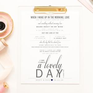 Canción de Bill Withers "Lovely Day" - Idea de regalo de boda, regalo de San Valentín, regalo de aniversario de papel, letra de la canción de primer baile, Lámina artística