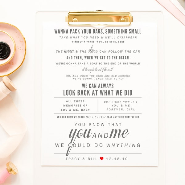 Wedding Gift, Dave Matthews "You and Me" - Valentine's Day, Wedding, Paper Anniversary Gift, Wedding Song Lyrics Wall Art Print