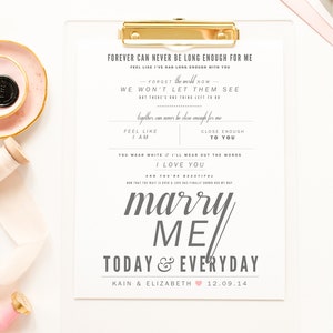 Huwelijkscadeau, trein "Marry Me" - Gray & Blush - Valentijnsdag, huwelijkscadeau, papieren jubileumcadeau, songteksten, kunstprint