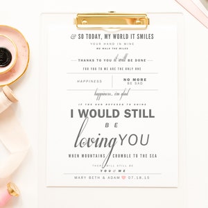 Letra de "Thank You" de la canción de Led Zeppelin, regalo del día de San Valentín, idea de regalo de boda, regalo de aniversario de papel, letra de la canción de primer baile Lámina artística