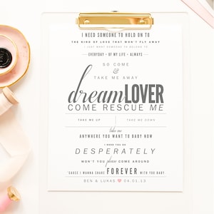 Mariah Carey "DreamLover" - Gris y rubor, Regalo de San Valentín y bodas, Aniversario de papel, Primer baile, Letras de canciones de boda Impresión de arte de pared