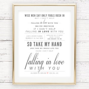 Ingrid Michaelson / Elvis Presley &quot;Can&#39;t Help Falling in Love&quot; - Valentine&#39;s, Wedding Gift, Paper Anniversary Gift, First Dance Song Lyrics