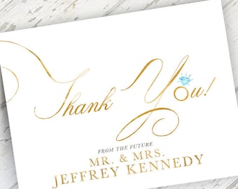 newlywed future mr and mrs wedding engagement thank you card gold blue watercolor - Engagement Thank You Cards newlywed future mr and mrs wedding engagement thank you card gold blue watercolor - Engagement Thank You Cards