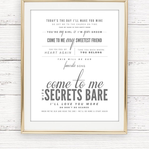 Light Gray & Blush, Goo Goo Dolls "Come to Me" - Valentine's, Wedding Gift, Paper Anniversary Gift, Song Lyrics, DIGITAL FILE ONLY