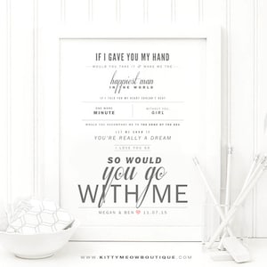 Josh Turner "¿Irías conmigo" - Gray & Blush - San Valentín, Regalo de bodas, Algodón, Regalo de aniversario de papel, Letras de canciones, Impresión de arte