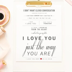Billy Joel "Love You Just The Way You Are" - Regalo de San Valentín, Regalo de bodas, Algodón, Regalo de aniversario de papel, Letra de canciones, SOLO ARCHIVO DIGITAL