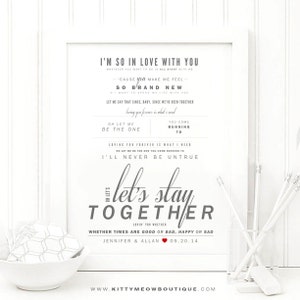 Regalo de aniversario, Al Green Let's Stay Together, Idea de regalo de boda, Regalo del día de San Valentín, Aniversario de papel, Impresión de letras de la primera canción de baile