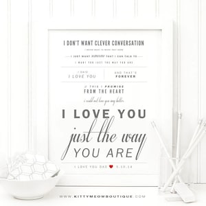 Canción de Billy Joel "Te amo tal como eres" Regalo del día del padre, Idea de regalo de boda, Aniversario de papel, Letra de la canción del primer baile