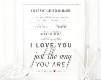 Canción de Billy Joel "Te amo tal como eres" Regalo del día del padre, Idea de regalo de boda, Aniversario de papel, Letra de la canción del primer baile