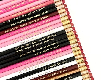 OOPS! Ultimate Imperfect Pink & Black 30 Pencil Set, Random selection of Inspirational Woman Empowerment Pencils or Boss Pencils