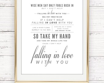 Ingrid Michaelson / Elvis Presley "Can't Help Falling in Love" - San Valentín, Regalo de bodas, Algodón, Regalo de aniversario de papel, Letras de canciones
